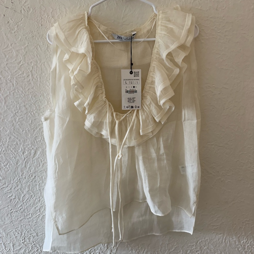 Zara Off-White Ruffled Top - Picture 4 of 4